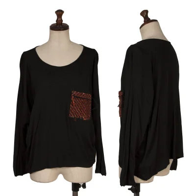 Y's PINK Rayon Wool Glitter Tweed Pocket T Shirt