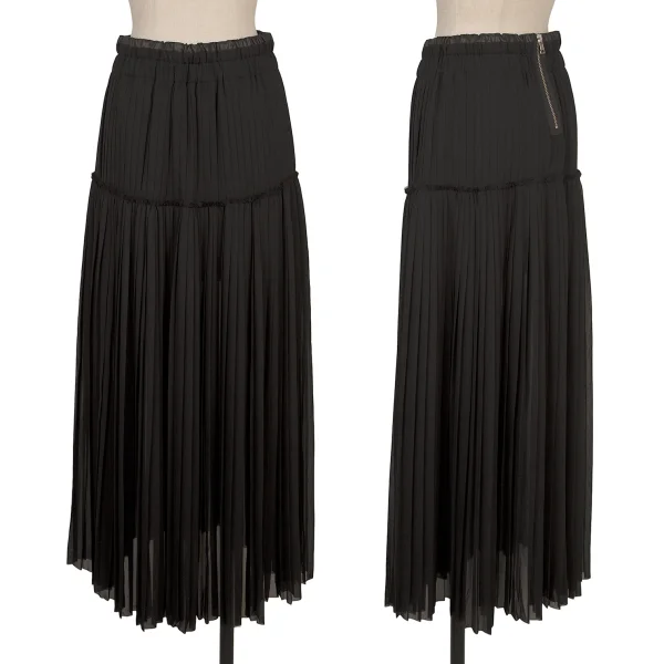 Y's PINK Poly Chiffon Sheer Pleats Skirt Black 2 K-168766_001