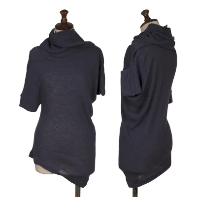 Y's PINK Wool Asymmetry Design Turtleneck Rib Knit Top