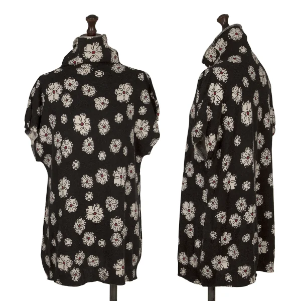 Y's for living Cotton Wool Printed Turtleneck Sleeveless Top Black,White S-M K-168771_001