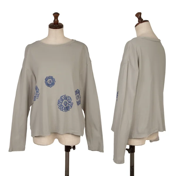 Y's for living Taped Floral Decorated T Shirt Grey S-M K-168783_001