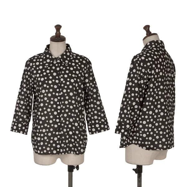 agnes b. Cotton Dot 3/4 Sleeve Sheer Blouse Black,White 40 K-168784_001