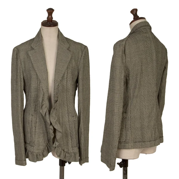 robe de chambre COMME des GARCONS Glen Check Frill Front Jacket Grey S-M K-168789_001