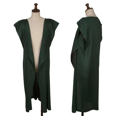 PLEATS PLEASE Pleated Sleeveless Long Cardigan