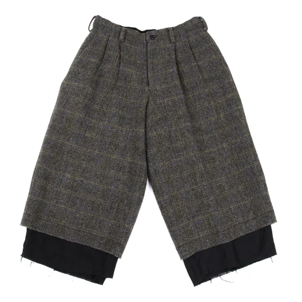 Y's Wool Check Tweed Hem Cut Off Cropped Pants Grey 1 K-168824_001