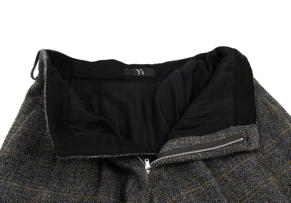 Y's Wool Check Tweed Hem Cut Off Cropped Pants K-168824_004
