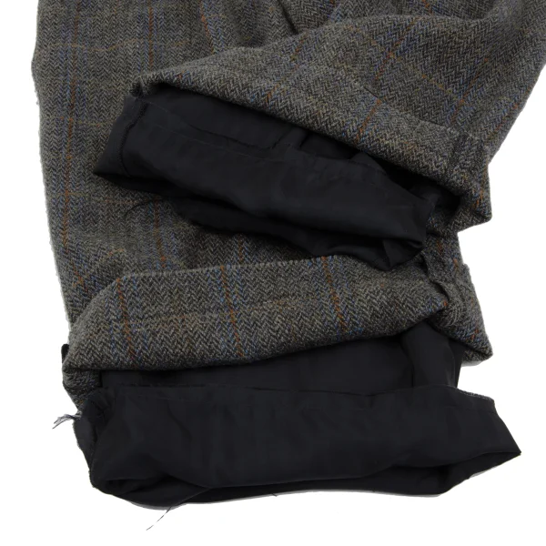 Y's Wool Check Tweed Hem Cut Off Cropped Pants K-168824_008