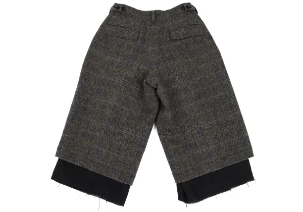 Y's Wool Check Tweed Hem Cut Off Cropped Pants K-168824_009