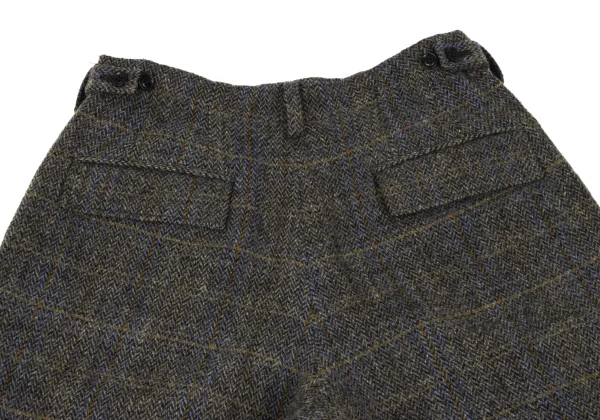 Y's Wool Check Tweed Hem Cut Off Cropped Pants K-168824_010