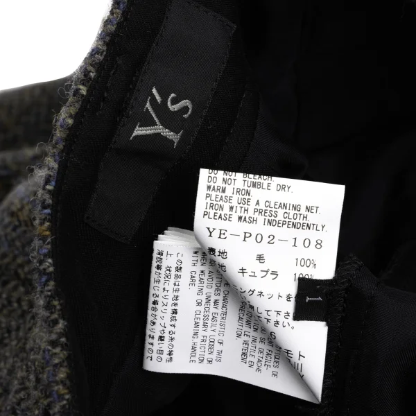 Y's Wool Check Tweed Hem Cut Off Cropped Pants K-168824_014