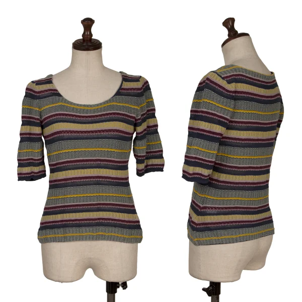 Sybilla Multi-stripe Woven Cotton Short Sleeved Knit Multi-Color L K-168834_001