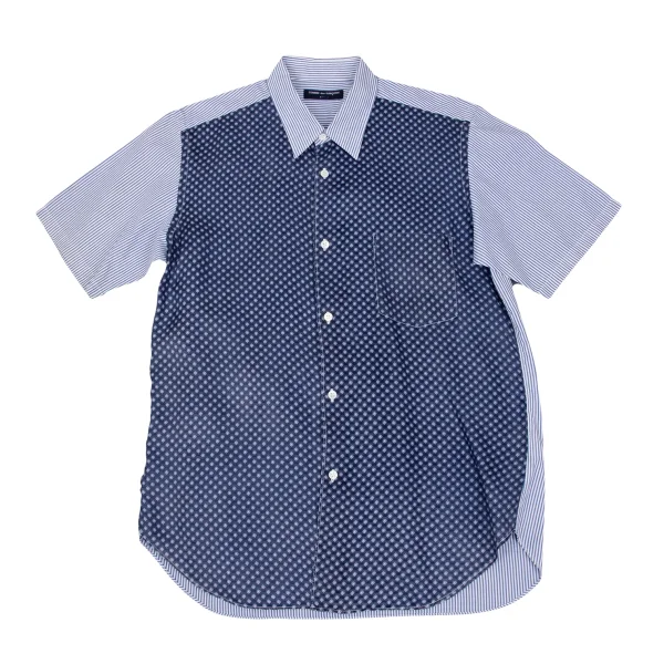 COMME des GARCONS HOMME Floral Printed Switching Stripe Shirt Blue L K-168923_001