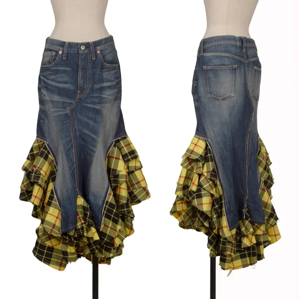 JUNYA WATANABE COMME des GARCONS denim Check Switching Rebuild Skirt  Indigo,Yellow S K-168950_001