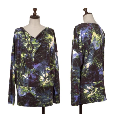 ISSEY MIYAKE Draped-neck Graphic Printed Long Sleeve Top
