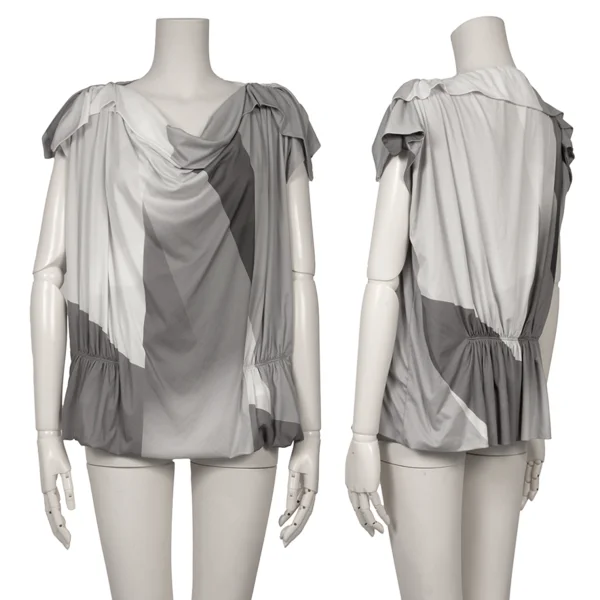 ISSEY MIYAKE Gather Switching Printed Sleeveless Top Grey 2 K-168970_001