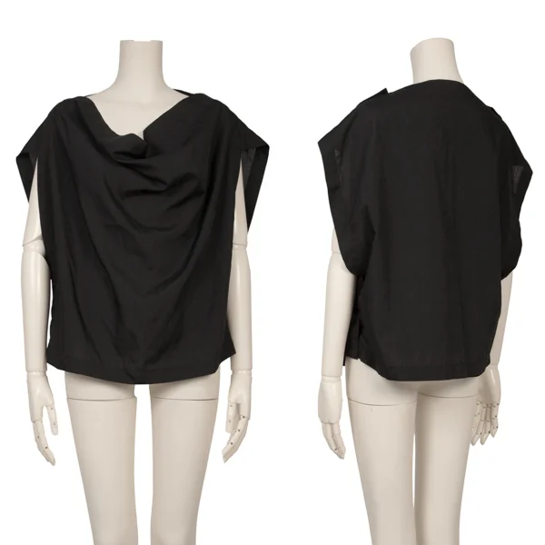 ISSEY MIYAKE 132 5. Draped Square Design Sleeveless Top Black 2 K-168974_001