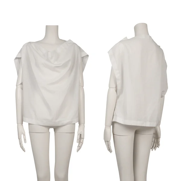 ISSEY MIYAKE 132 5. Draped Square Design Sleeveless Top White 2 K-168975_001