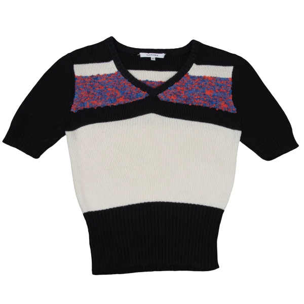CARVEN Wool Blend Switching V Neck Short Sleeve Knit Sweater K-168980_002