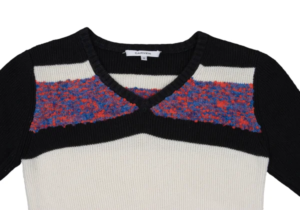 CARVEN Wool Blend Switching V Neck Short Sleeve Knit Sweater K-168980_003