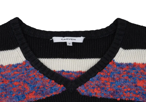 CARVEN Wool Blend Switching V Neck Short Sleeve Knit Sweater K-168980_004