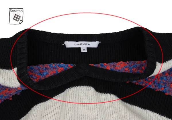 CARVEN Wool Blend Switching V Neck Short Sleeve Knit Sweater K-168980_005