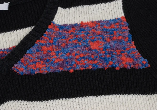 CARVEN Wool Blend Switching V Neck Short Sleeve Knit Sweater K-168980_006