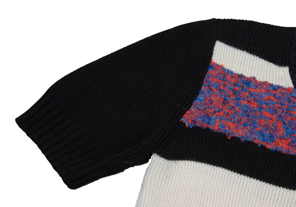 CARVEN Wool Blend Switching V Neck Short Sleeve Knit Sweater K-168980_007