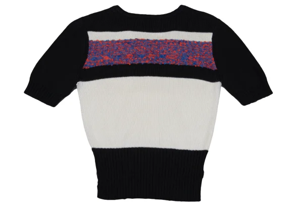 CARVEN Wool Blend Switching V Neck Short Sleeve Knit Sweater K-168980_011