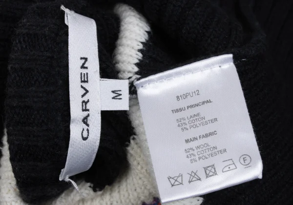 CARVEN Wool Blend Switching V Neck Short Sleeve Knit Sweater K-168980_016