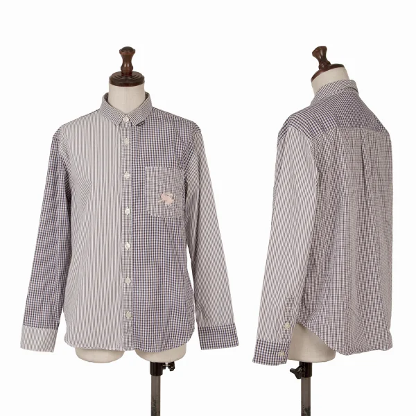 Ne-net Check Stripe Switching Rabbit Embroidery Long-sleeved Shirt Blue,White 2 K-168981_001