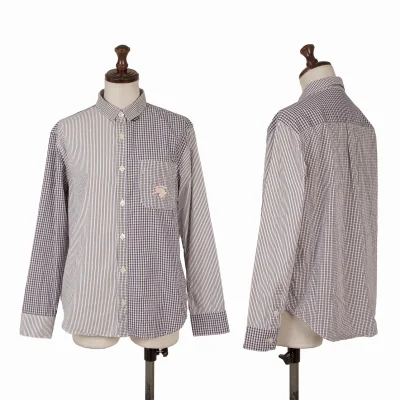 Ne-net Check Stripe Switching Rabbit Embroidery Long-sleeved Shirt