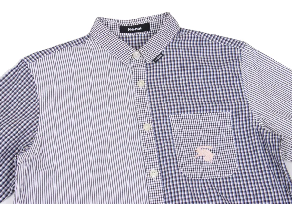 Ne-net Check Stripe Switching Rabbit Embroidery Long-sleeved Shirt K-168981_003