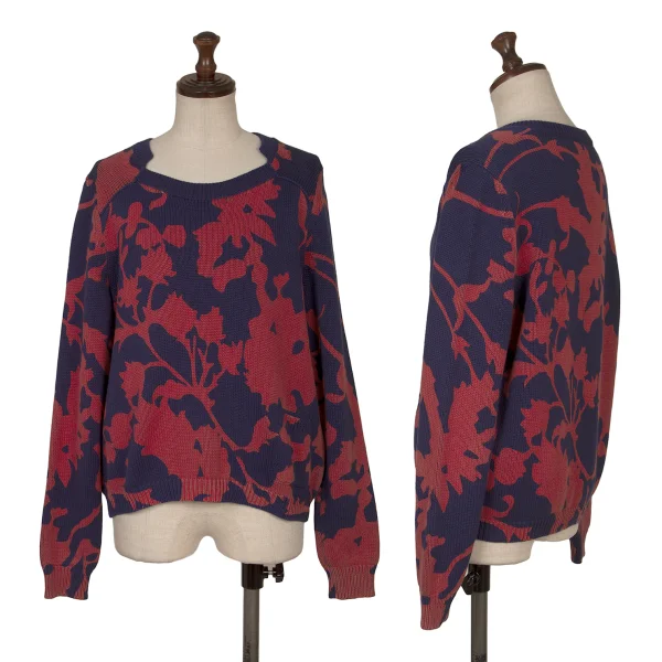 MAX&Co Cotton Printed Knit Sweater Navy,Red M K-168982_001