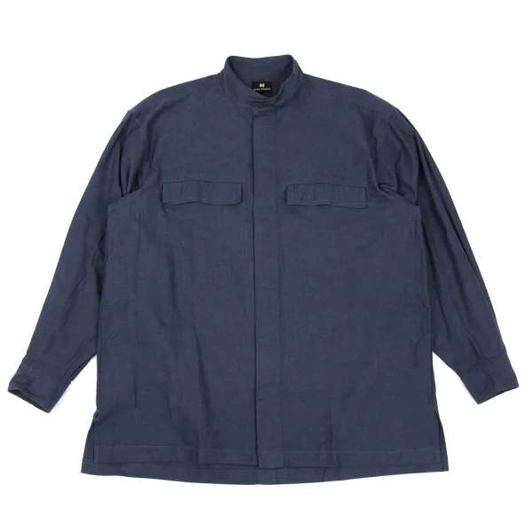ISSEY MIYAKE im Cotton Fly Front Mao Collar Shirt Navy M K-169001_001