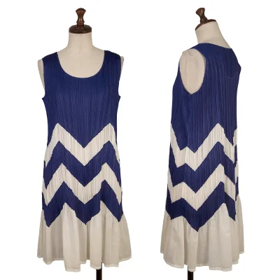 PLEATS PLEASE Zigzag Switching Sleeveless Pleated Tunic