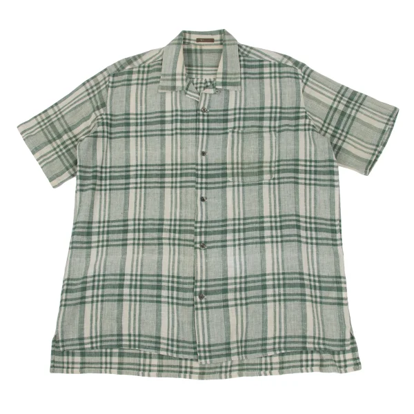 Y's for men Cotton Check Open Collar Shirt Green S-M K-169028_001