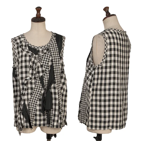 tricot COMME des GARCONS Cut-off Ribbon Design Check Sleeveless Blouse White,Black M K-169032_001