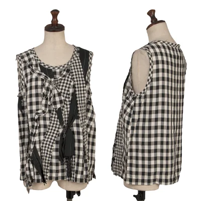 tricot COMME des GARCONS Cut-off Ribbon Design Check Sleeveless Blouse