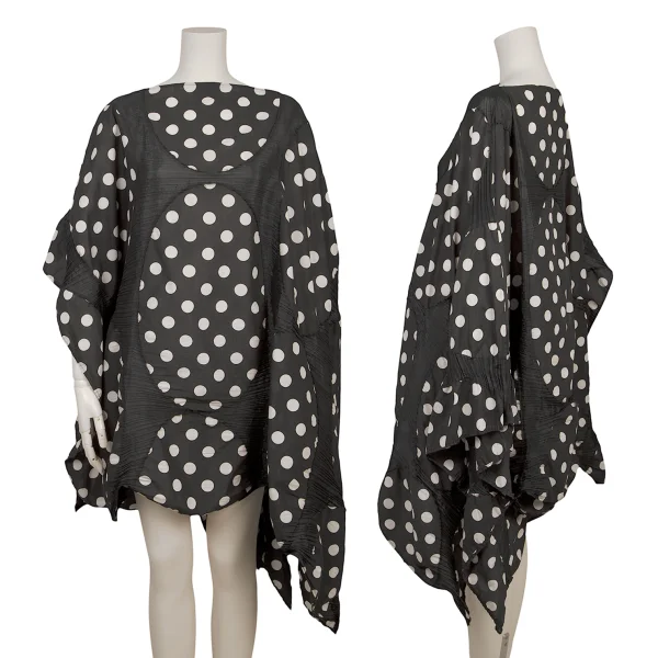 PLEATS PLEASE Dot Print Patchwork Design Pleats Asymmetry Poncho Black,White F K-169039_001