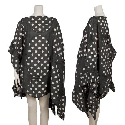 PLEATS PLEASE Dot Print Patchwork Design Pleats Asymmetry Poncho
