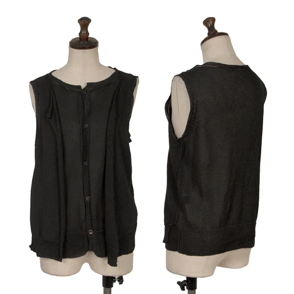 Y's Blended Mesh Layered Sleeveless Cardigan Black 2 K-169070_001