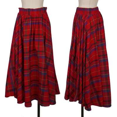 Y's Wool Check Jacquard Flare Skirt
