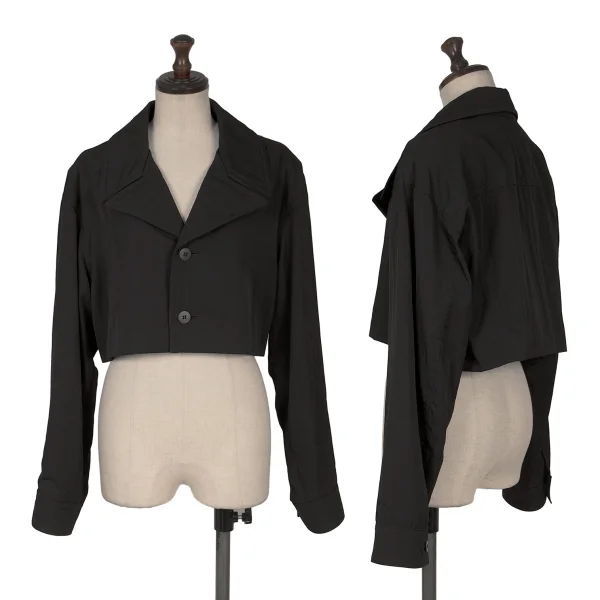 Y's Wool Blend Peaked Lapel Short Jacket Black S-M K-169082_001