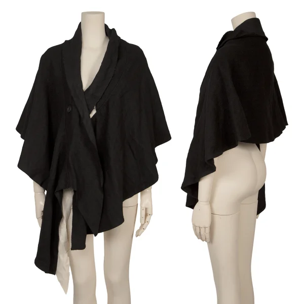 Y's Red Label Alpaca Blend Cut-Off Cape Jacket Black 2 K-169089_001