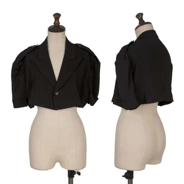 Yohji Yamamoto FEMME Rayon Blend Epaulet Short Sleeve Jacket Black 1 K-169098_001