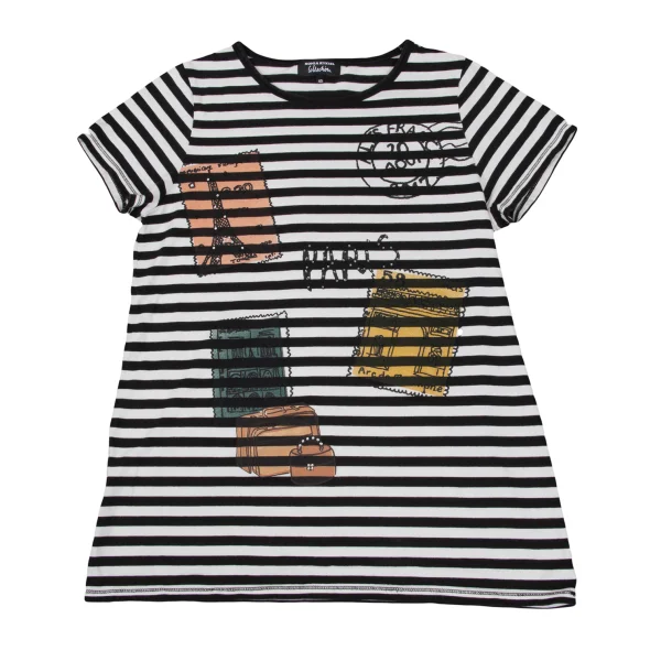 SONIA RYKIEL Rhinestone-embellished Paris Travel Print Striped T-shirt Black,White 40 K-169121_001