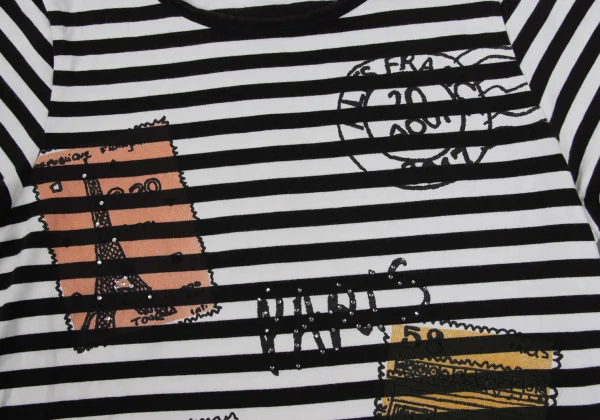 SONIA RYKIEL Rhinestone-embellished Paris Travel Print Striped T-shirt K-169121_007