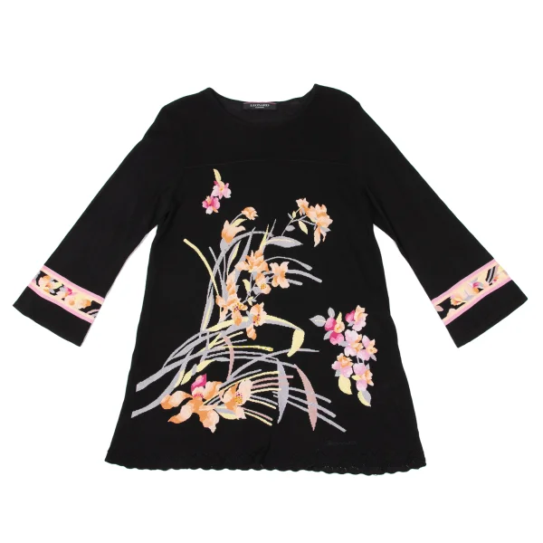 LEONARD Silk Blend Rhinestone-embellished Floral Jacquard Knit Top K-169123_002