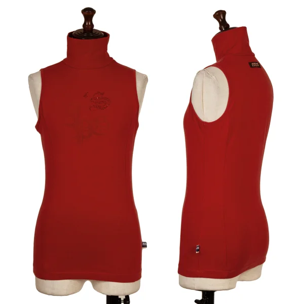 Jean's Paul GAULTIER Bijou Flock Print Stretch High Neck Tank Top Red S K-169133_001