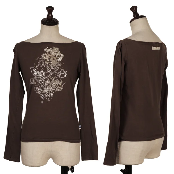 Jean's Paul GAULTIER Rose Embroidery Design Stretch Tops Brown S K-169134_001